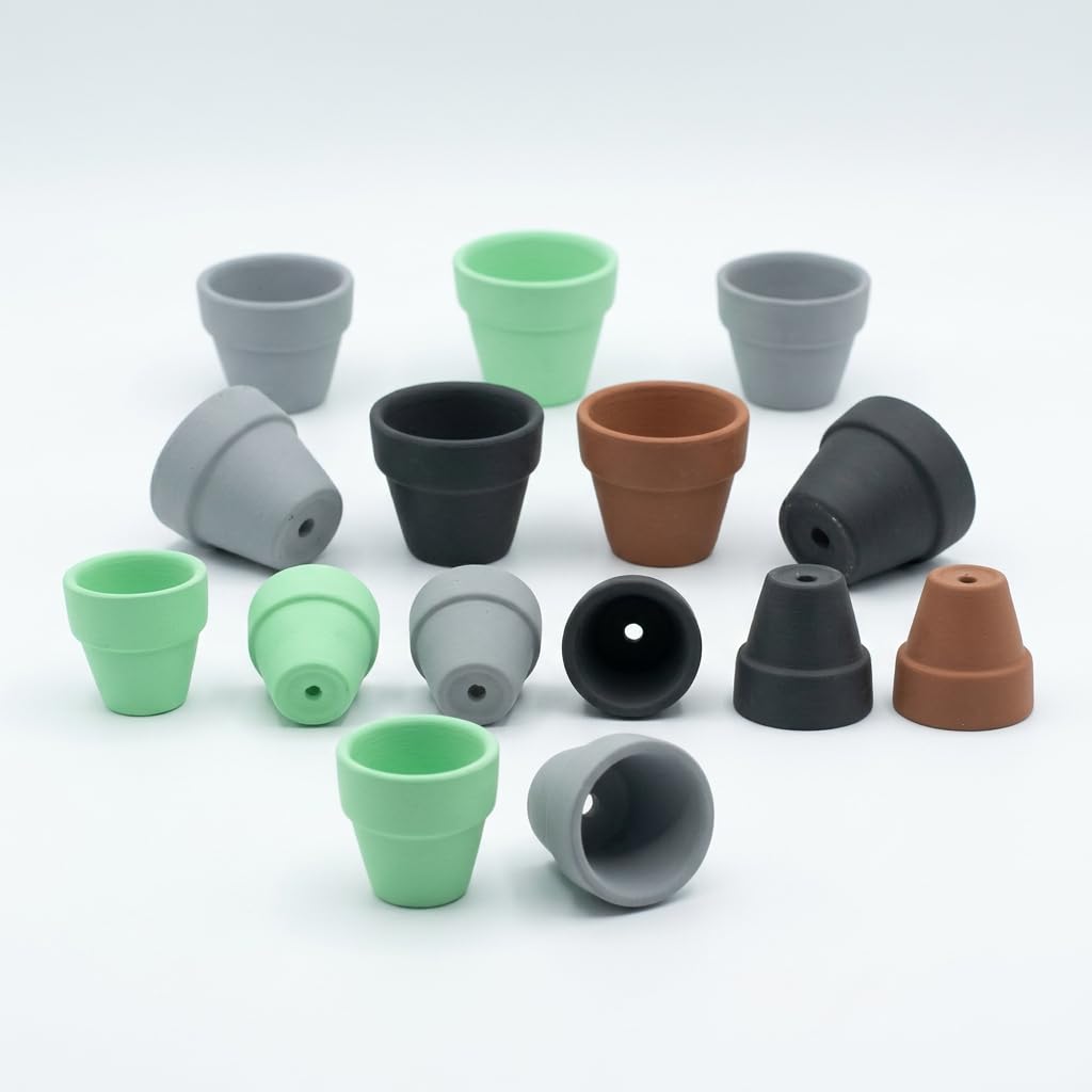 Yuvori Mini Pastel Terracotta Pots for Micro Gardens – 30 Pack, 1.7” Tiny Breathable Clay Planters, Macaron Colors, for Moss, Fairy Gardens, Dollhouses, and Succulents (Painted Grey, 1.2 Inch)