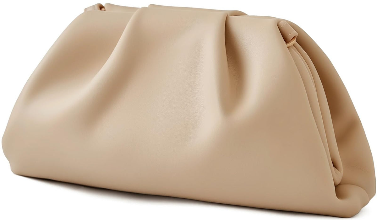 ChrisWish Women's Woven Evening Bag Ruched Dumpling Clutch Purse Detachable Chain Crossbody Bag（Apricot