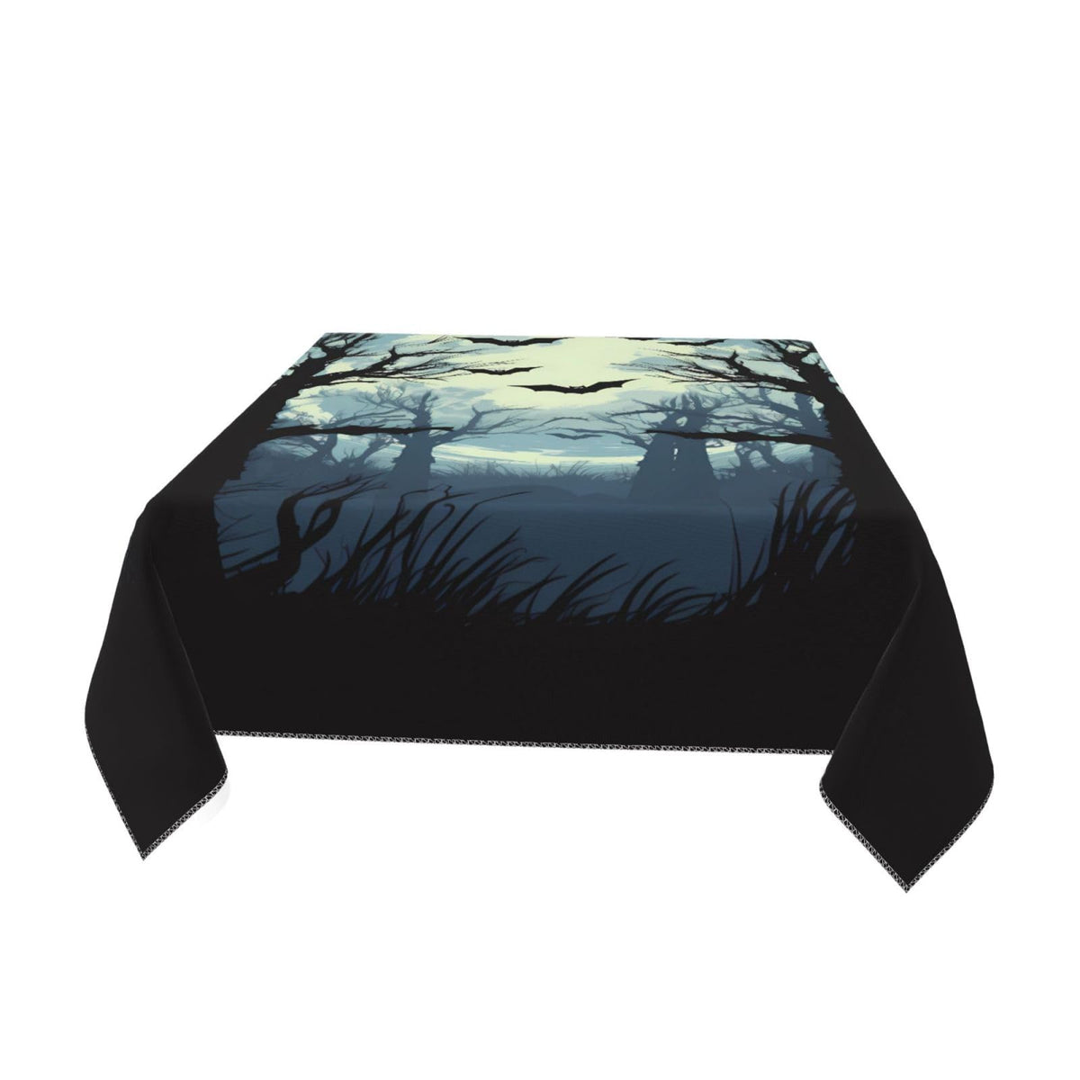 Entemne Square Table Cloth 55x55 Inch Halloween Moon Forest Tree Bats Tablecloth Washable Soft Wrinkle Free Dust Proof Card Table Cover for Tea Party Picnic Kitchen Dining Decor