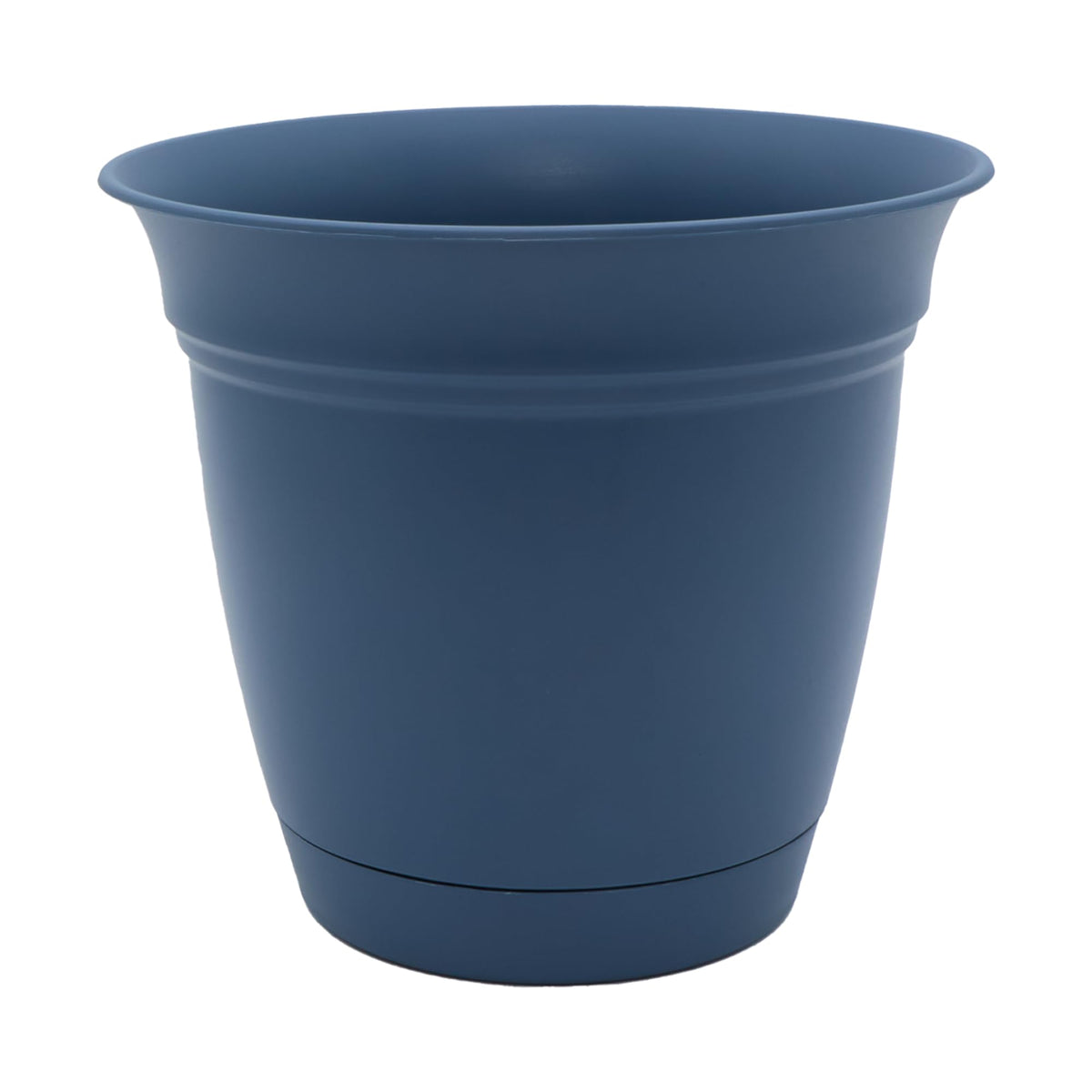 The HC Companies Eclipse Round Planter with Saucer - Outdoor & Indoor Plant Pot with Drainage Holes - Lightweight, UV-Resistant Plastic Pots for Plants, Flowers & Herbs (6" Slate Blue, Pack of 1)