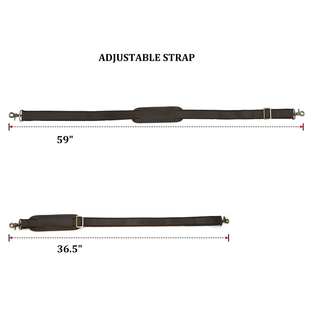 Polare Full Grain Leather Adjustable Replacement Shoulder Strap with Metal Hook for Briefcase Messenger Shoulder Duffel Bag Dark Brown