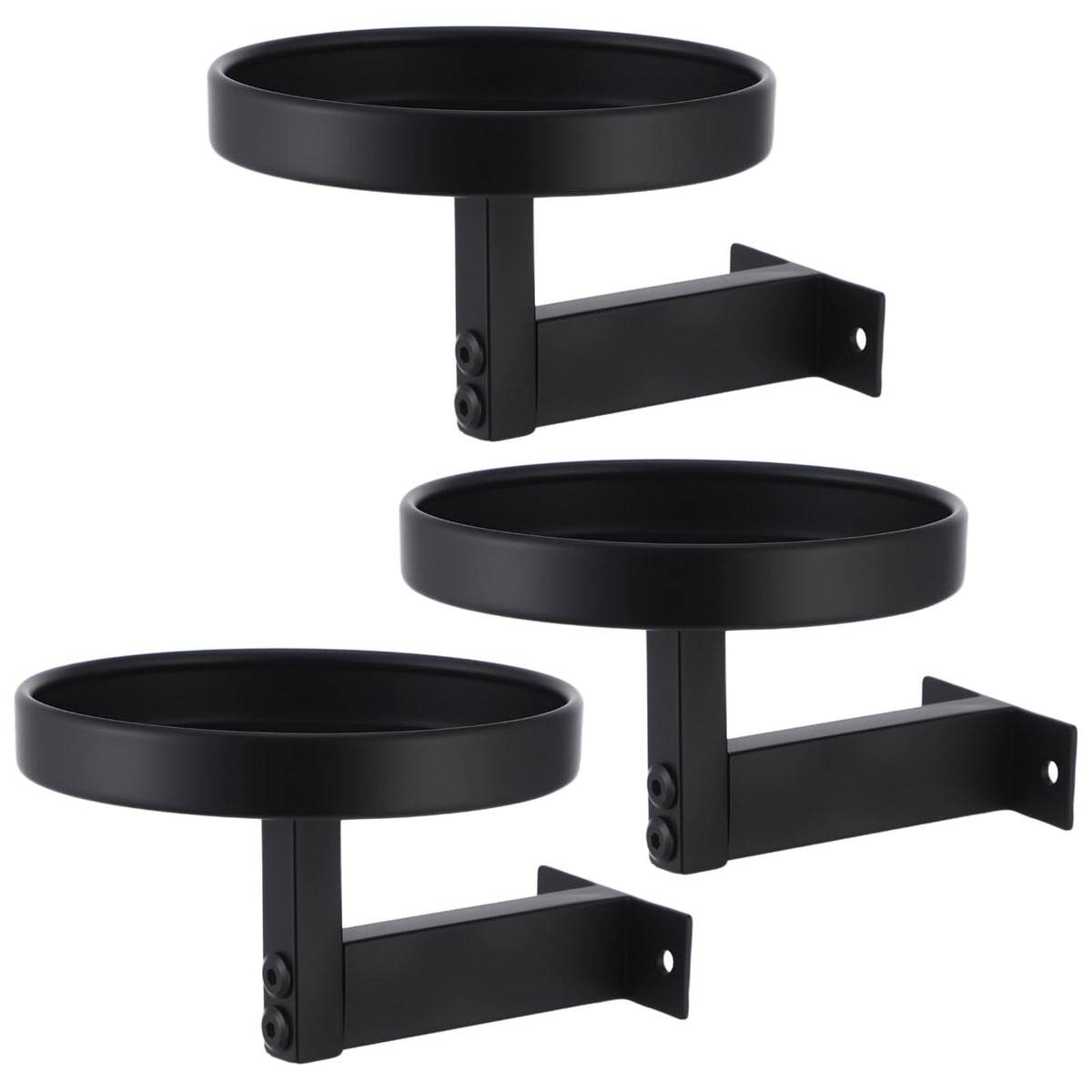 OMISTAR 3 Pcs Wall Plant Holder, 5.9 in Metal Floating Shelf with Round Tray, Wall Mounted Plant Stand for Indoor Greenery, Space-Saving Design for Living Room, Bedroom, Home Office