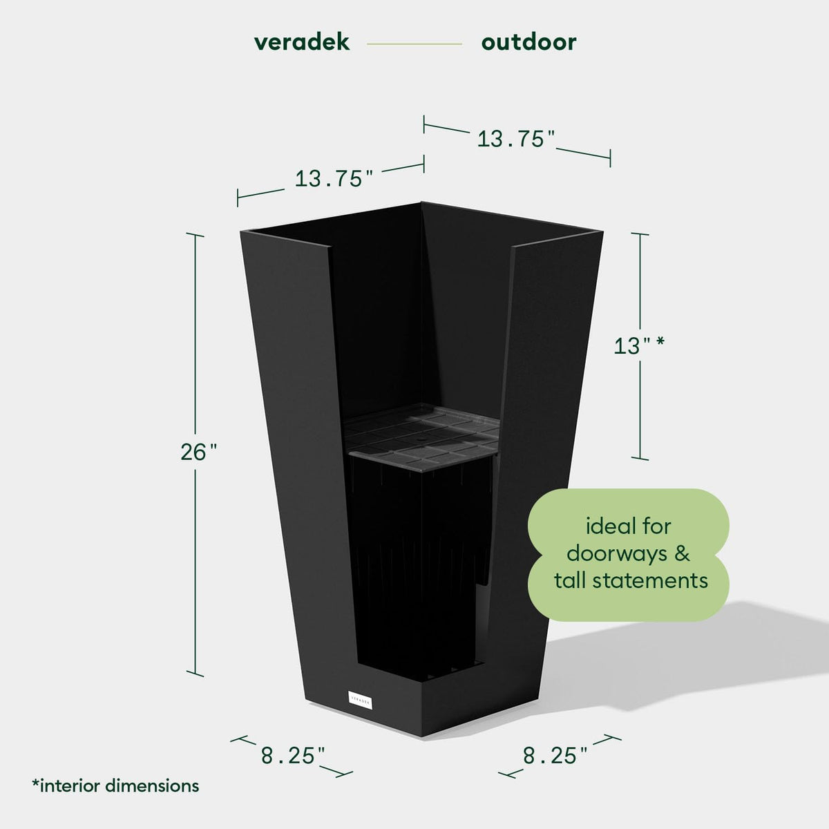 Veradek V-Resin Indoor/Outdoor Taper Planter (26 inch-2 Pack, Black)
