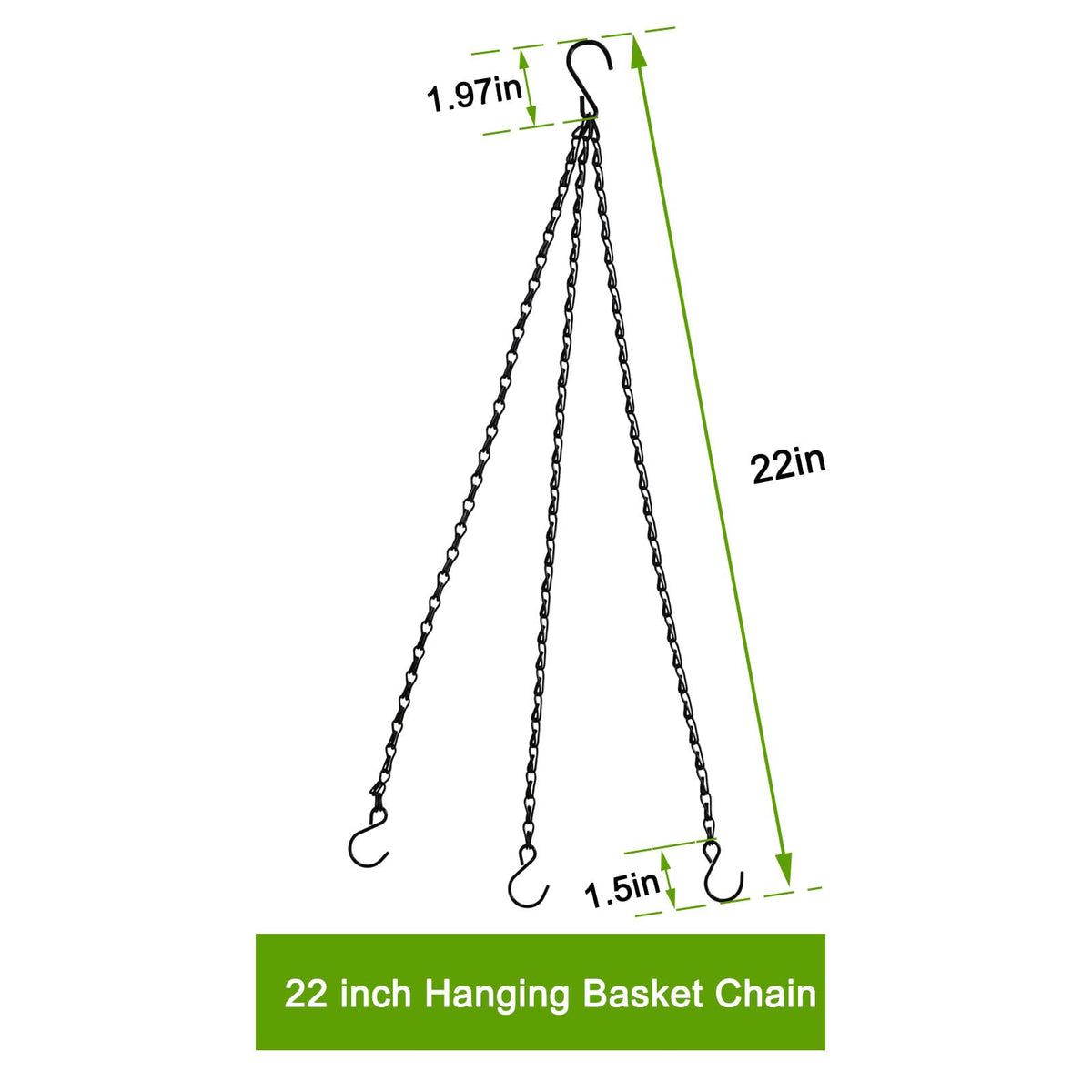 Sersberg Hanging Basket Chain,22 Inch Black Hanging Chain,Chain for Hanging Plants with Hooks for Bird Feeder Hanging Planter Porch Wind Chime (Black, 22 Inch-5PCS)