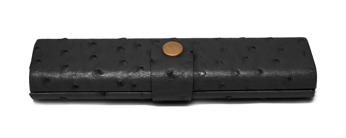 Calabria Slim Hard Eyeglass Case with Faux Ostrich Finish – Compact Snap Button Eyewear Holder | Protective Travel Storage for Reading Glasses and Sunglasses | Black