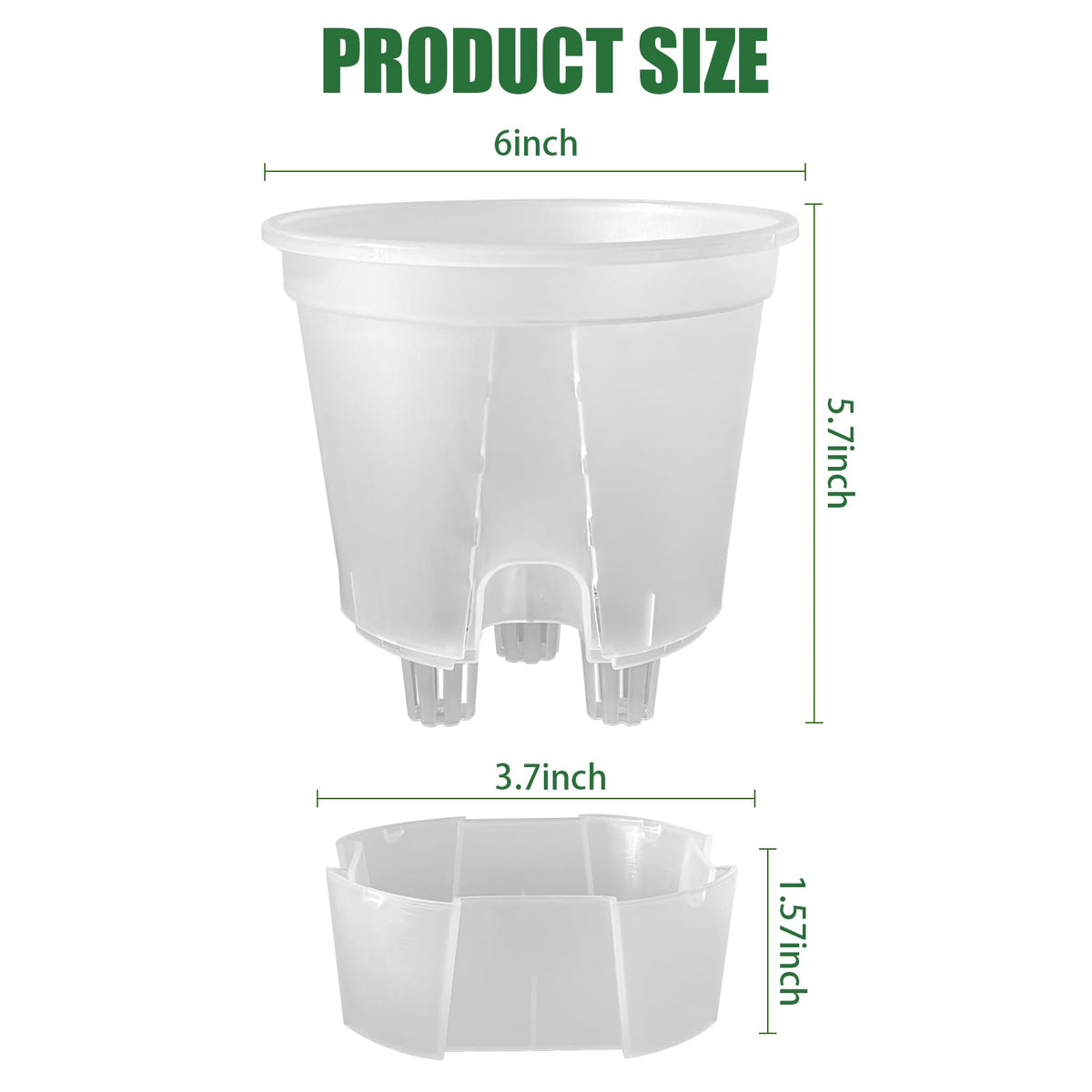 Cdd's Path 5-Pack 6 Inch Self Watering Naked Root Planter Pots with Drainage Holes & Reservoir, Plastic Planters with Air Pipes for Indoor Outdoor Plants，Clear