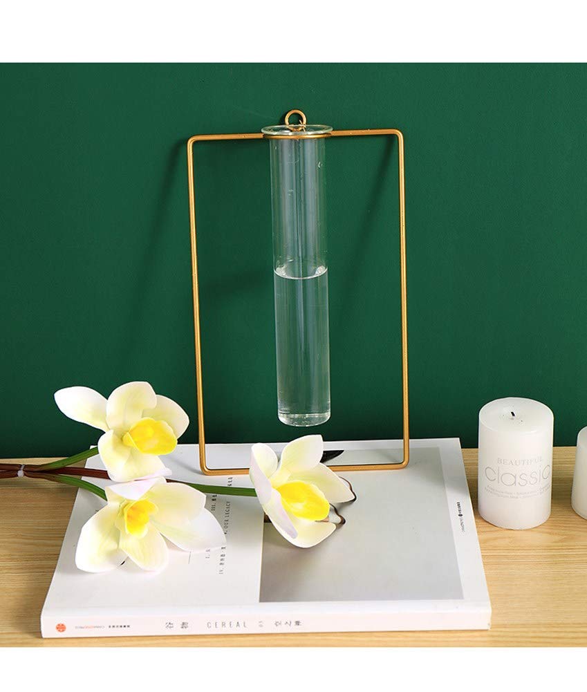 2 Pack Gold Metal Vase,Wall Flower Vase,Geometric Vase,Clear Glass Vase Hydroponic Hanging Plants,Decorative Vase for Fridge,Window,Home,Party (Gold 2)