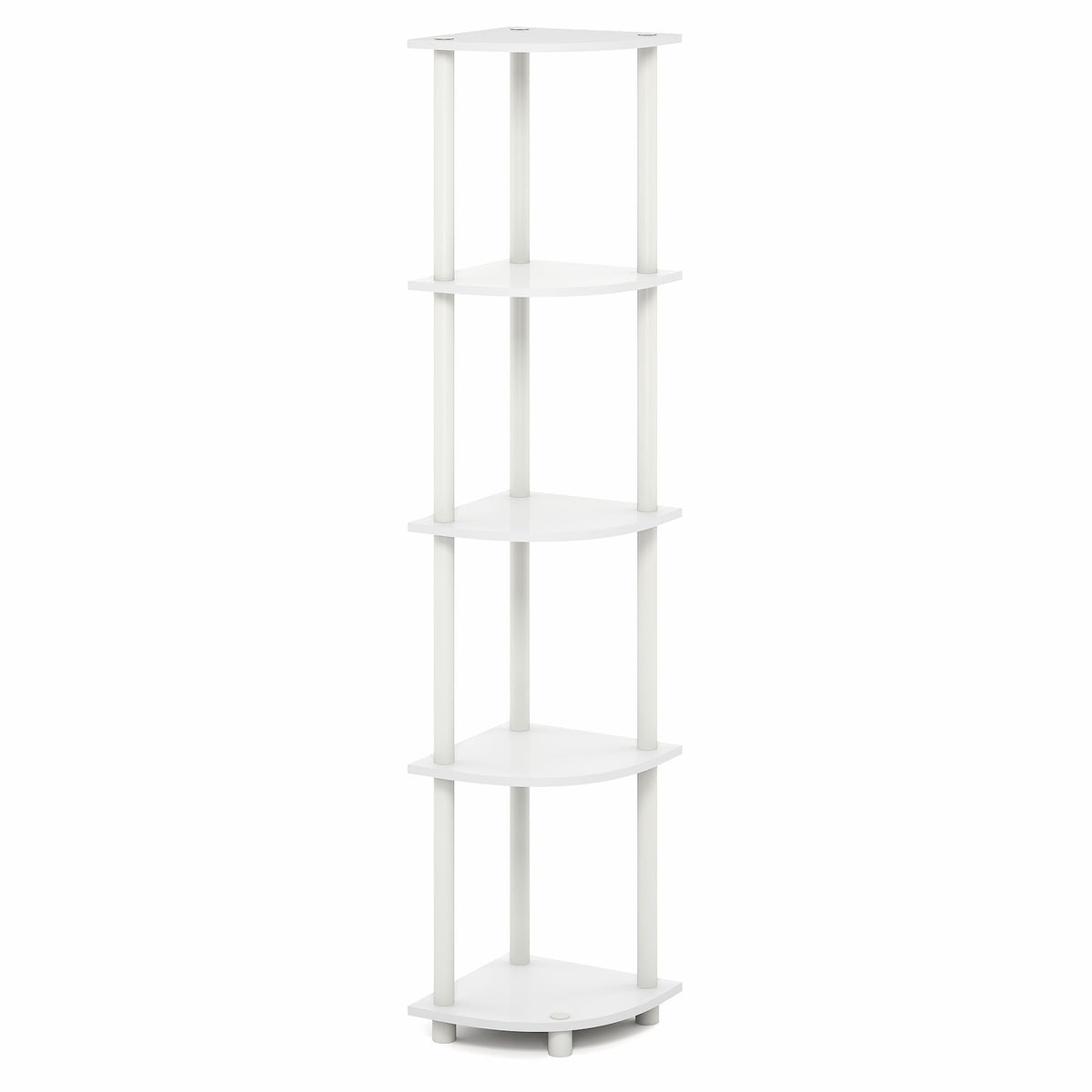 Furinno Turn-N-Tube Corner Shelf, 5-Tier Corner Bookshelf, Open Storage Shelves, for Organization and Storage, Living Room, Home Office, Garage, Bedroom, Plain White