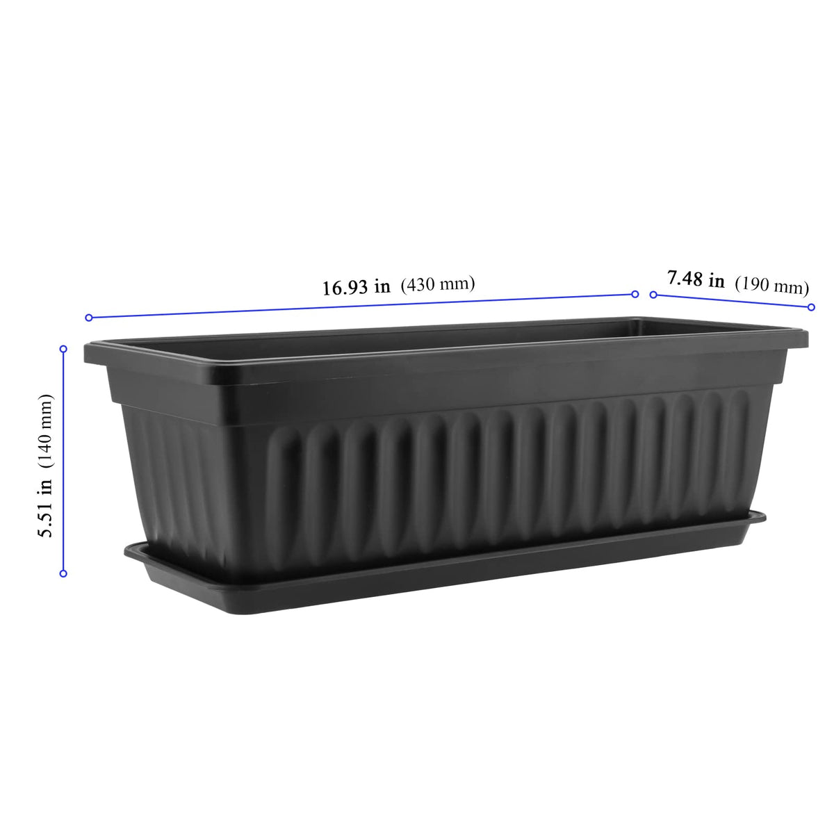 KEILEOHO 6 Pack 17 Inch Plastic Window Flower Box Planter, Rectangular Windowsill Planters with Trays and 30 Plant Labels, Countryside Flower Box Planter Plastic Vegetable Planters, Black