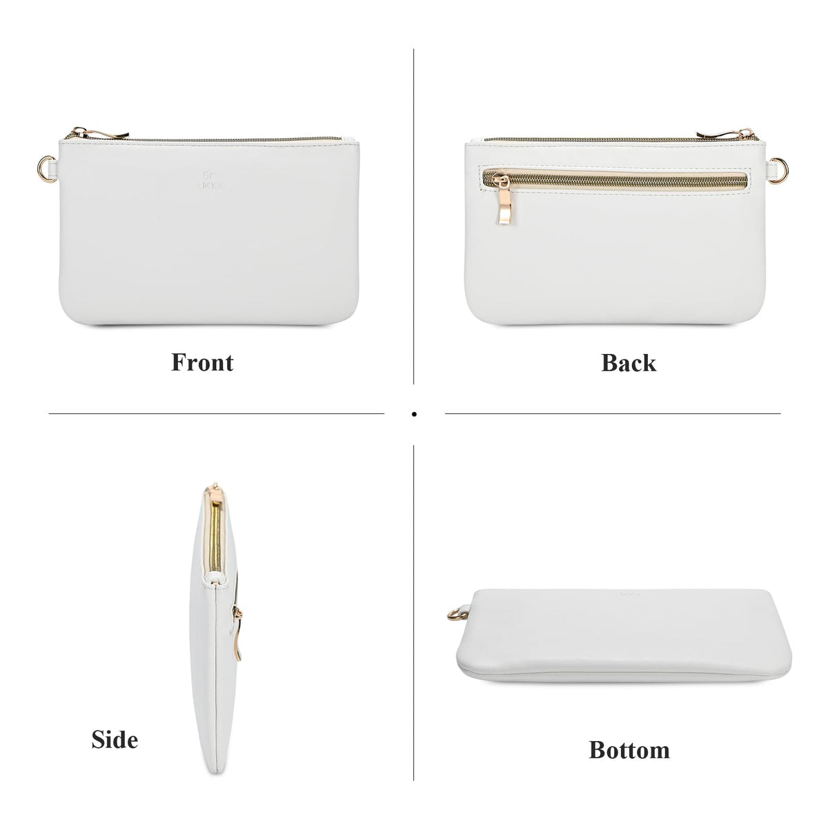 GM LIKKIE Wristlet Purse for Women, Evening Clutch Purse with strap for Party and Prom, Beach Bag for Summer (White PU Leather)
