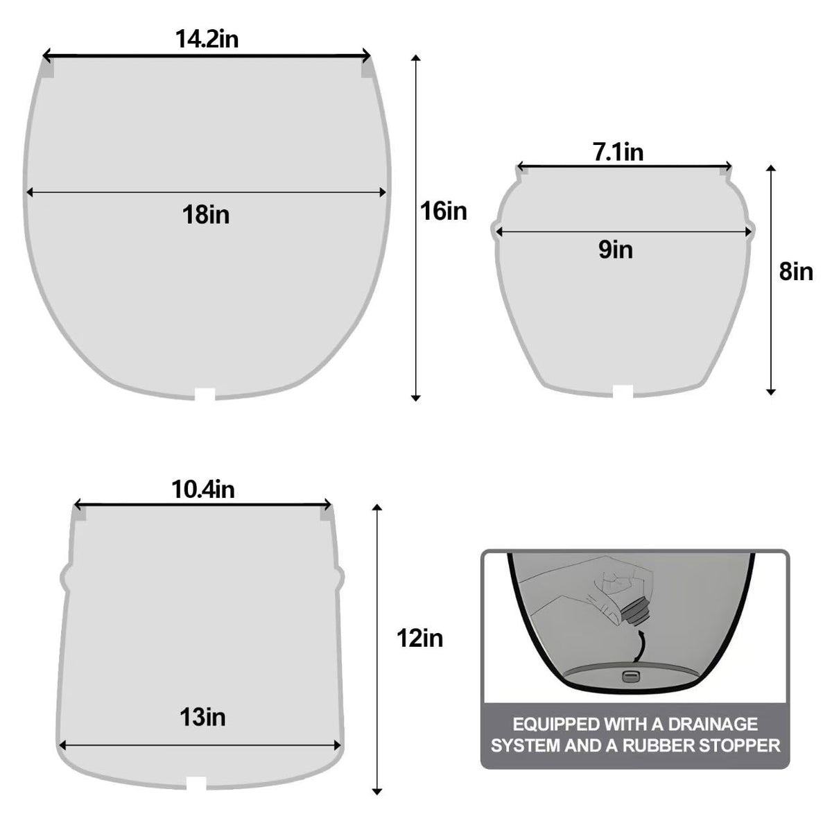 ShangDemonMaster Craft flowerpots 18"+13"+9" Dia Round Concrete Planter Set of 3 Large Outdoor/Indoor Planter Pots Containers with Drainage Holes and Rubber Plug for Home Garden (White, Large)