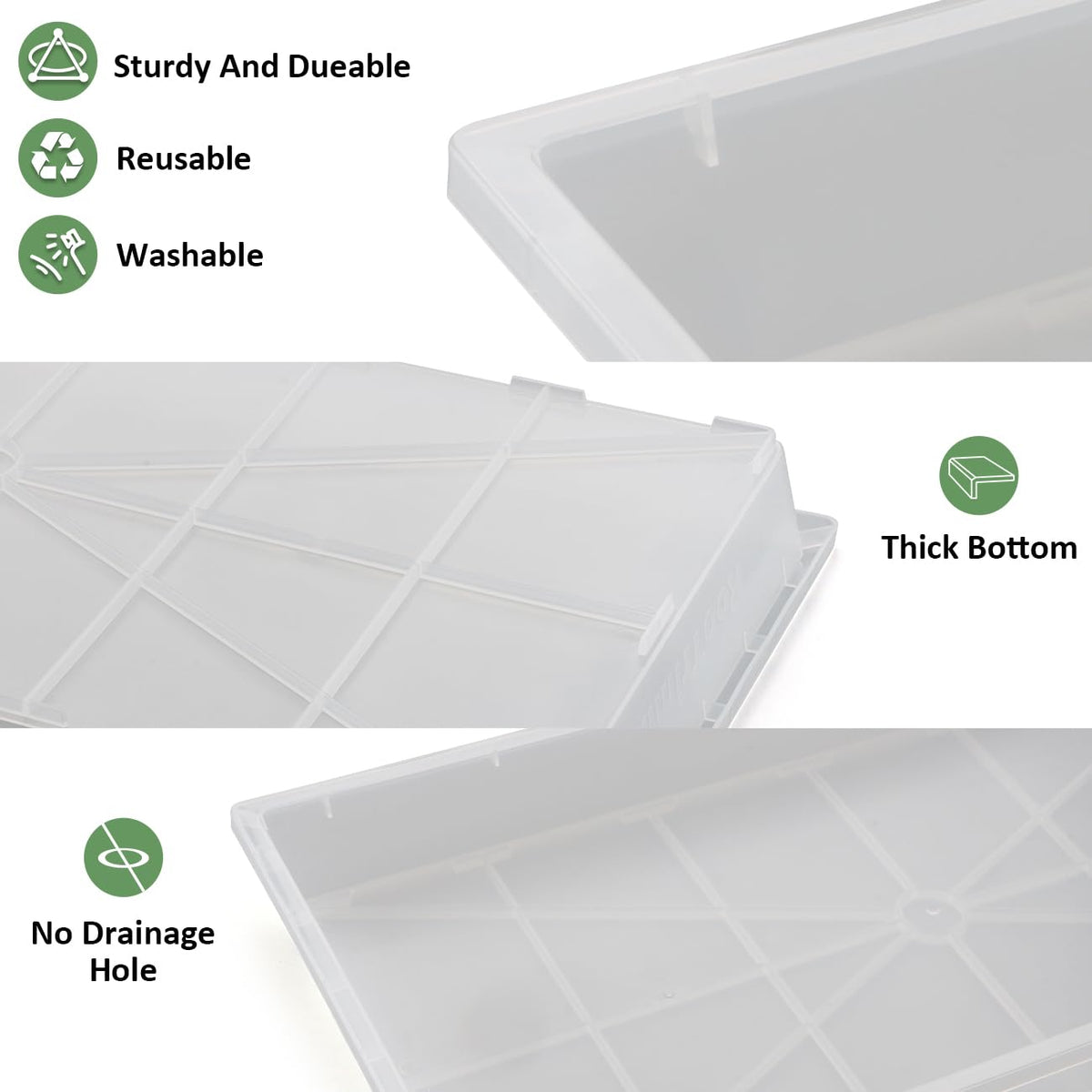 RooTrimmer 1020 Nursery Pot Trays 5 Pack, Transparent Plastic Flat Seed Starter Tray, Durable Square Seedling Starting Tray for Holding and Carrying Plant Pots (Clear)