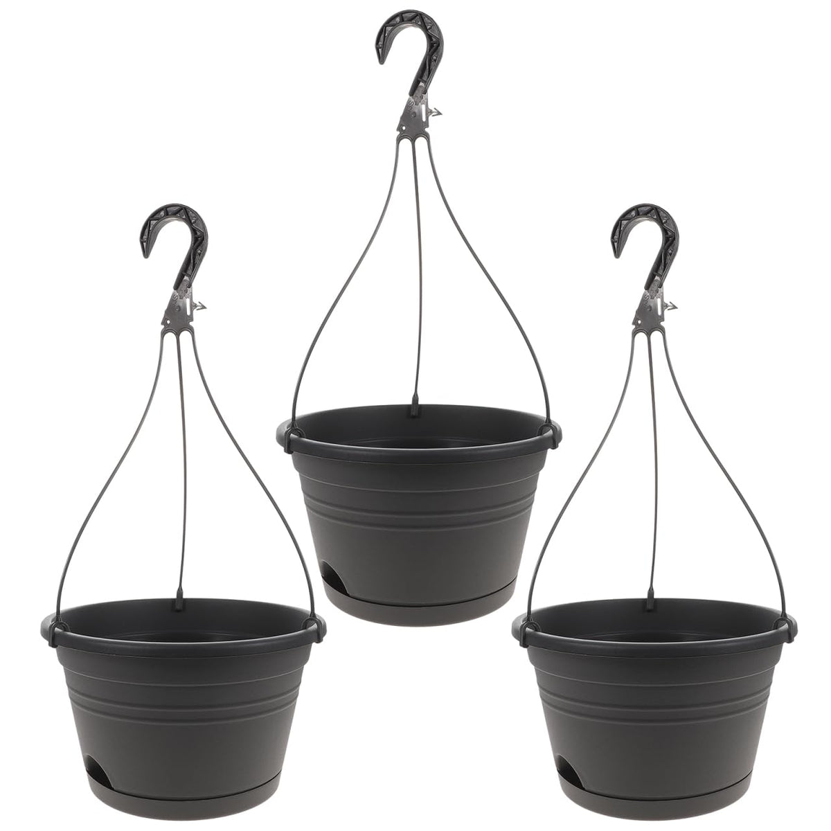 DOITOOL 3PCS Plastic Hanging Planter Pots Small Hanging Flower Pot, Orchid Pots 6.7 Inch Chain Baskets for Outdoor Indoor Plants and Balcony Decoration (Grey)