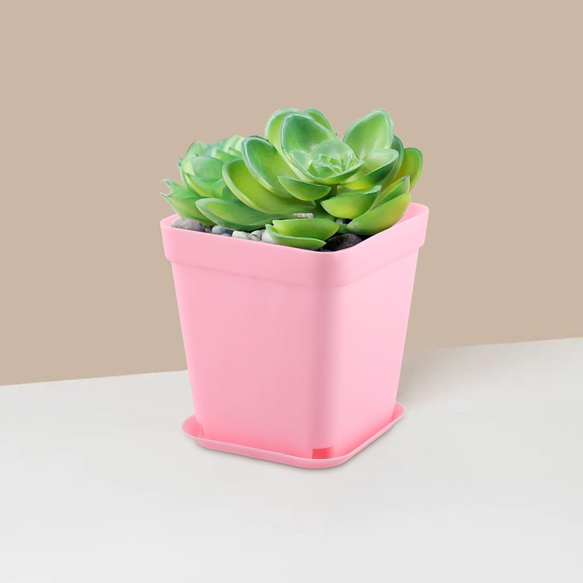 HOIGON 100 Pack 2.75 Inch Pink Square Nursery Pot, 7cm Thickened Plastic Nursery Pots with Drain Holes Trays, Small Square Planting Containers Bulk Set for Seedling Flower Tomatoes Basil