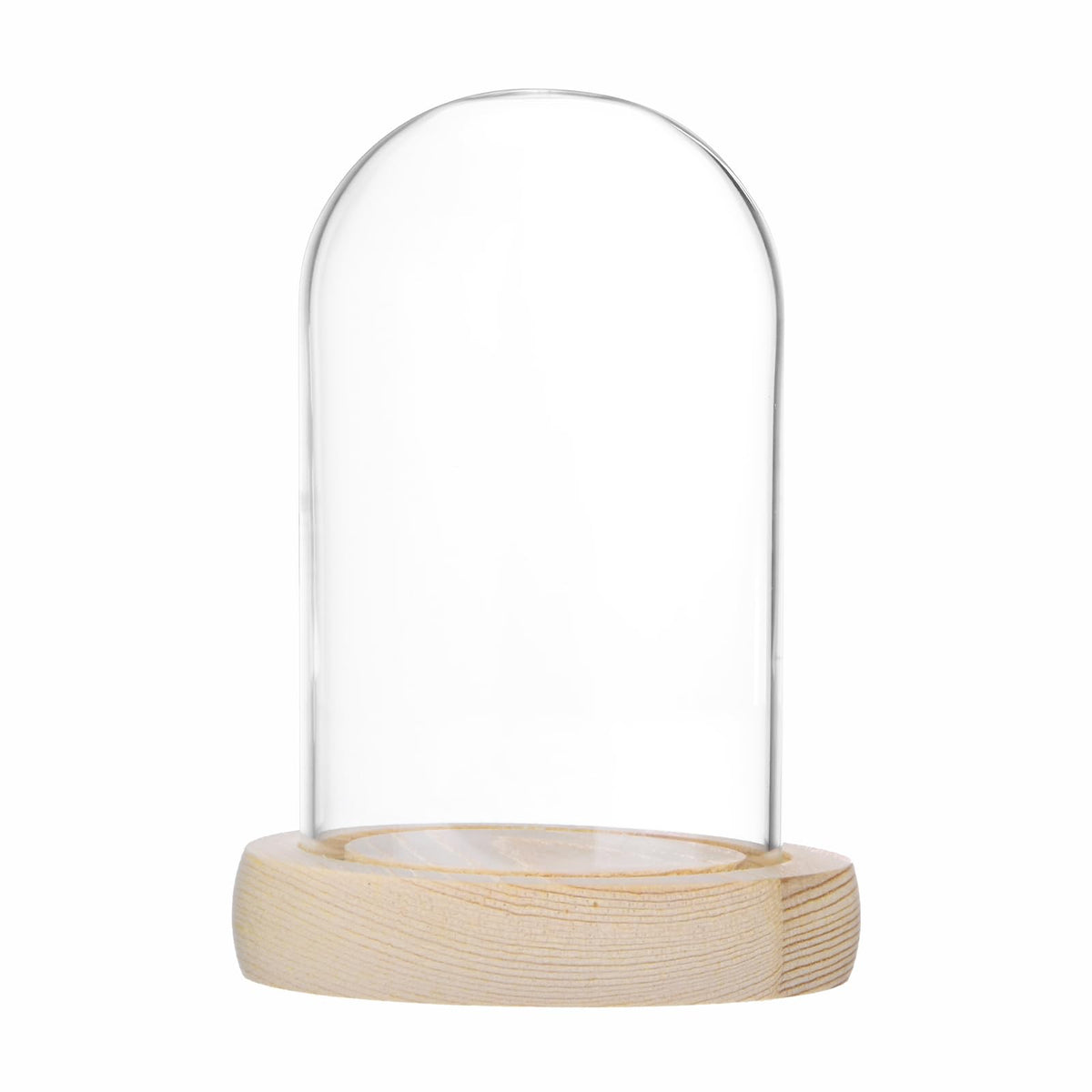 M METERXITY Cloche Glass Dome, 3.9"x2.4" Glass Display Case with Wooden Base for DIY Snow Globes/Small Plants/Flowers/Candles/Models/Souvenirs, Tabletop Centerpiece [Wood]