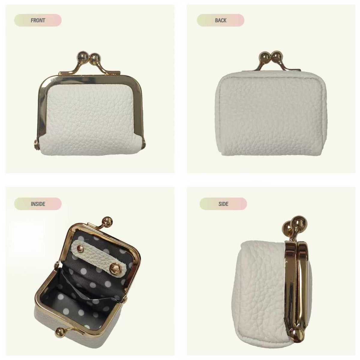WGO&MJC Genuine Leather Mini Travel Jewelry Box - with Kiss Lock & Coin Purse - for Necklace, Ring, Earrings, Bracelet - Includes Velvet Pouch - Great Gift for Women & Girls (White)