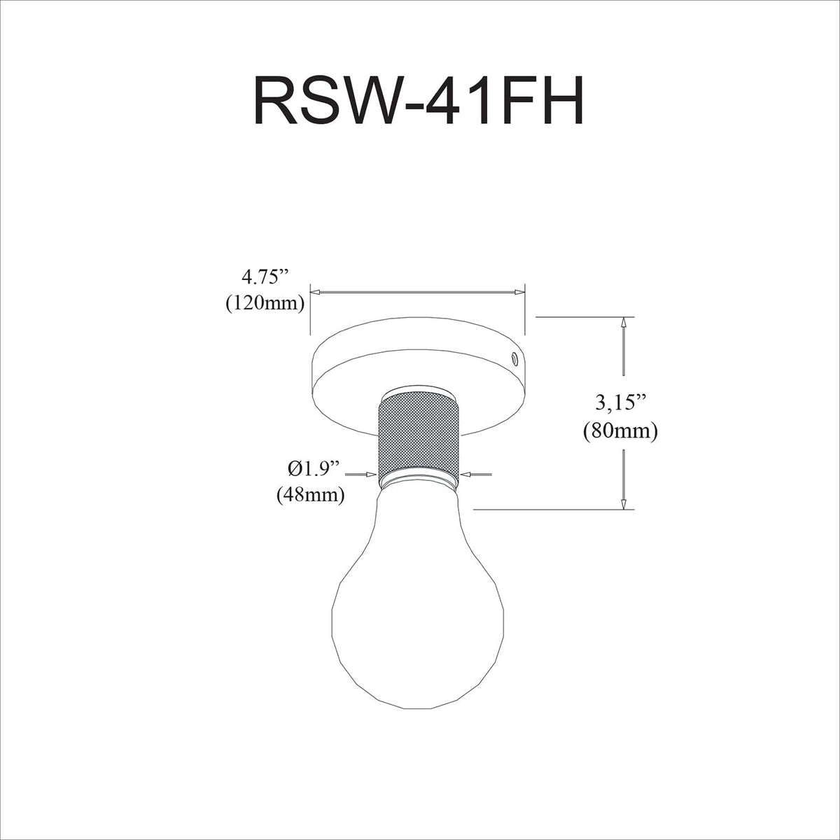 Dainolite RSW-41FH Flush Mount Light, 3.25in, LED Compatible, Matte Black