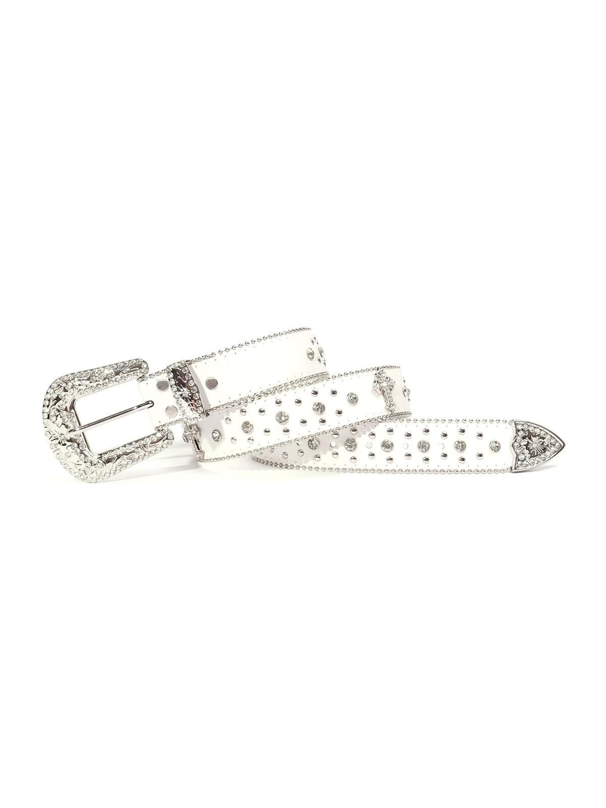 Strapvia Rhinestone Belt for Men & Women, Western Cowboy Cowgirl Belt with Bling Cross Design for Jeans (Full white, waist size 38"-41")
