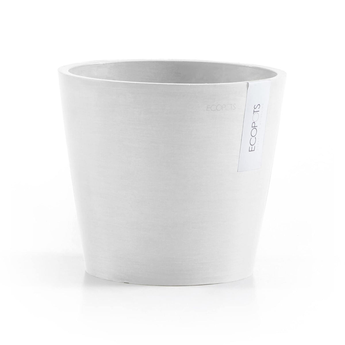 Ecopots Amsterdam Durable Modern Round Indoor/Outdoor Recycled-Based Composite Flower Pot Planter, Pure White, 8"