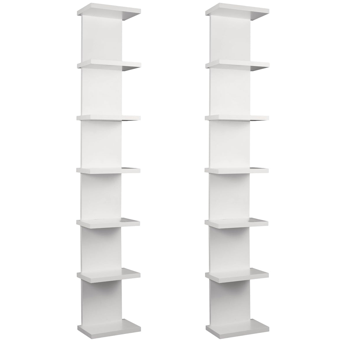 2 Pack 7 Tier Wall Shelf Unit - 43" Lack Floating Shelf, Compact Display Floating Shelf, Vertical Column Wall Decor Mount Floating Storage Organizer Tall Tower Shelf for Bedrooms, Living Rooms