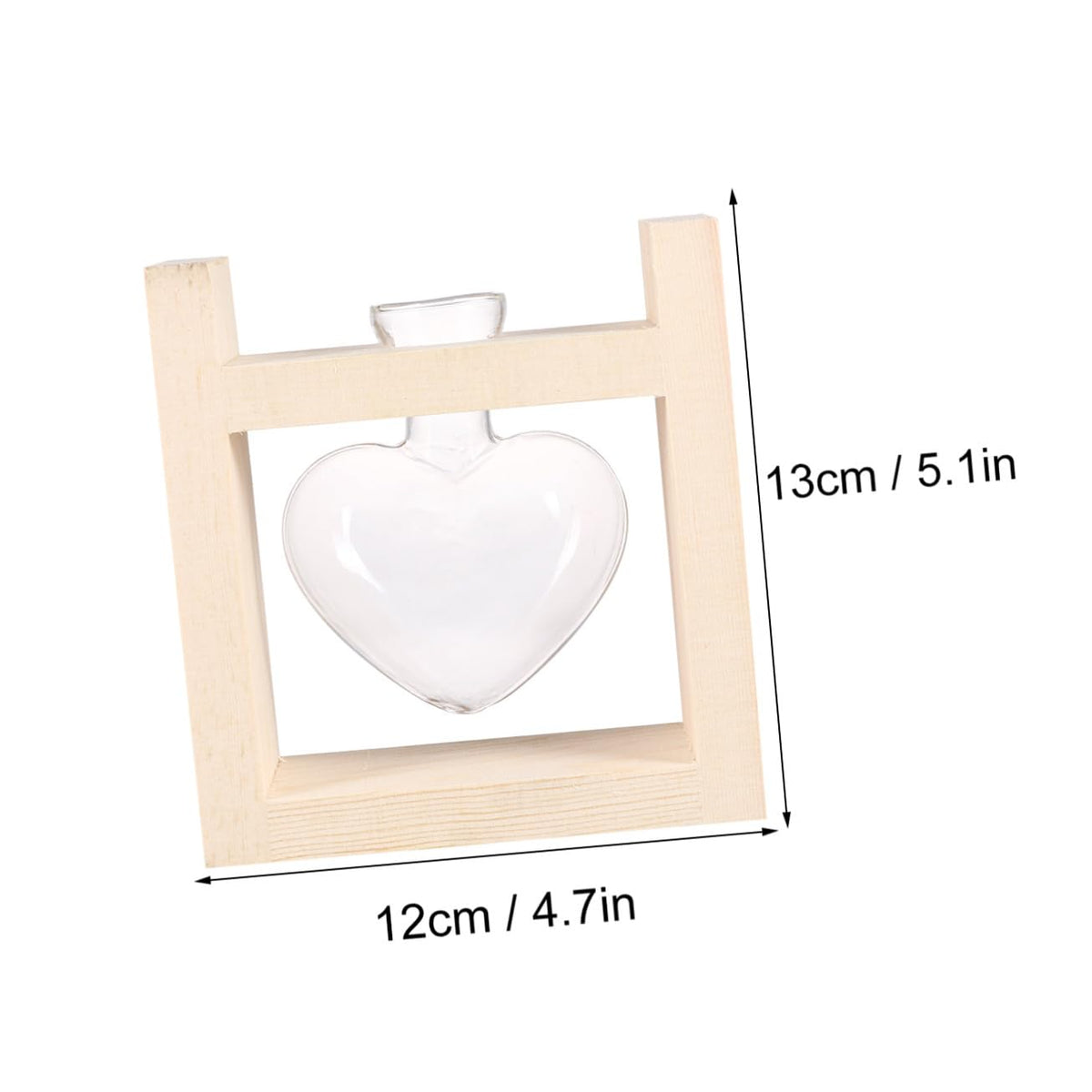 HAKIDZEL Heart-Shaped Glass Vase with Wooden Rack Hydroponic Plant Terrarium Container for Indoor Flower Arrangement Heat-Resistant Decorative Planter for Tulips Roses Indoor and Office