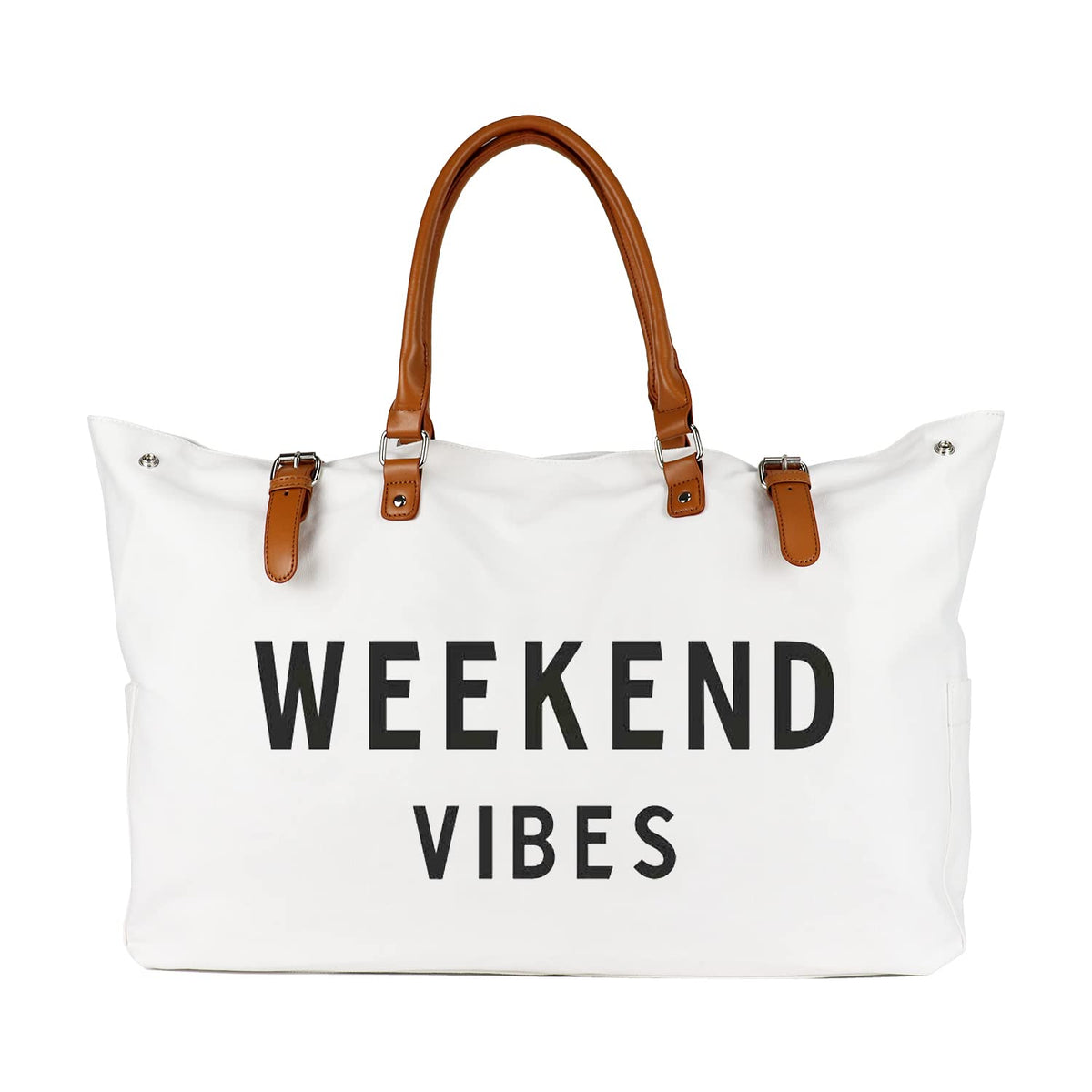 Lamyba Beach Tote Bag for Women, Oversized Travel Tote Bag with Vegan Leather Handle, Weekend Vibes White X-Large