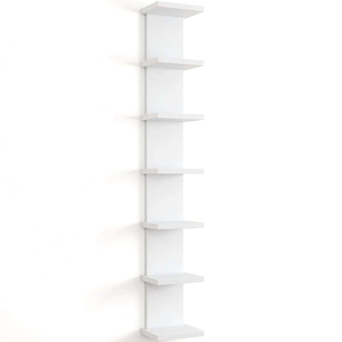 Fun Memories 7 Tier Wall Shelf Unit, White Floating Shelves for Storage - Vertical Column Tower Design, Lack Wall Shelf Space Saving Organizer for Bedroom, Living Room, Home Decor