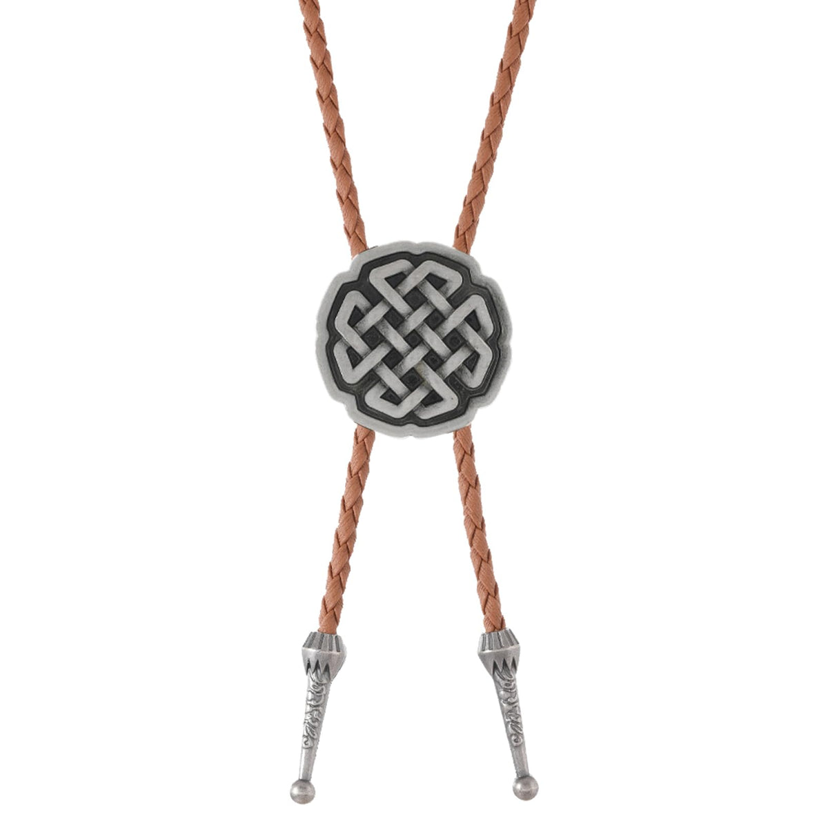 Ynlonghornb Cowboy Bolo Tie for Men and Women, Brown Leather Necktie, Native American Cowboy Accessories for Women (Silver Celtic Knot)