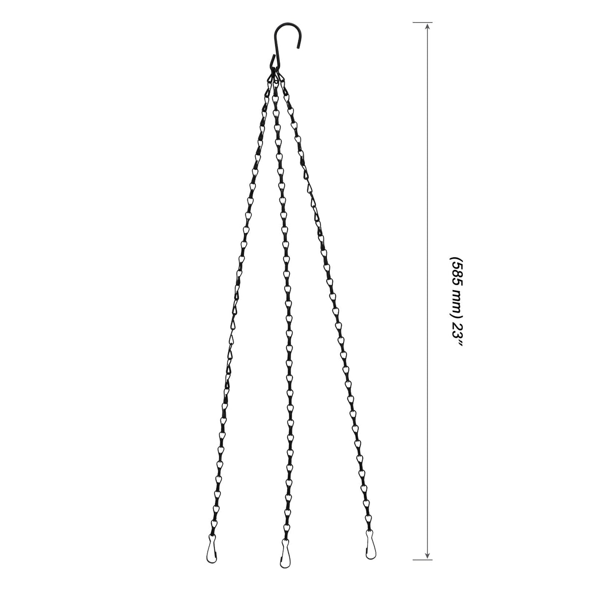 MOUYAT 10 Sets 23 Inch Black Metal Hanging Chains, 3 Point Planter Hanging Basket Chain with Hooks, Heavy Duty Flower Plant Pot Hanger Chain for Garden Wind Chimes, Billboard, Indoor Outdoor Ornament