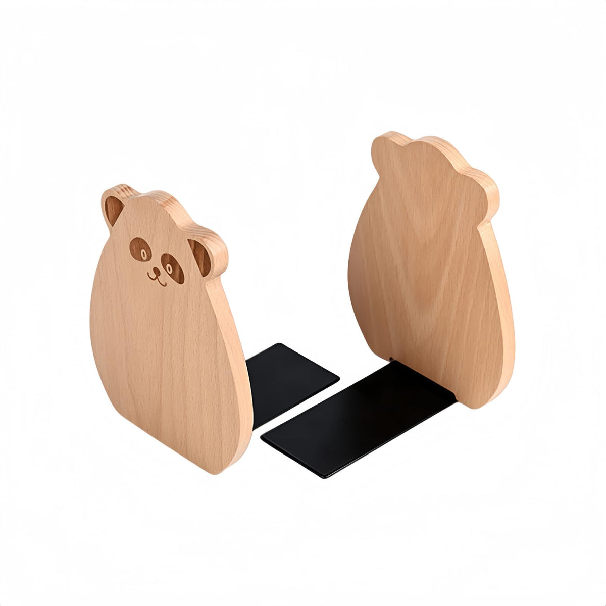 Cute Panda-Shaped Book Ends for Shelves, Detachable Design Bookends for Heavy Books, with Anti-Slip Foam Pads, an Ideal Gift for Book Fans (Pack of 2,Beech Wood Panda)