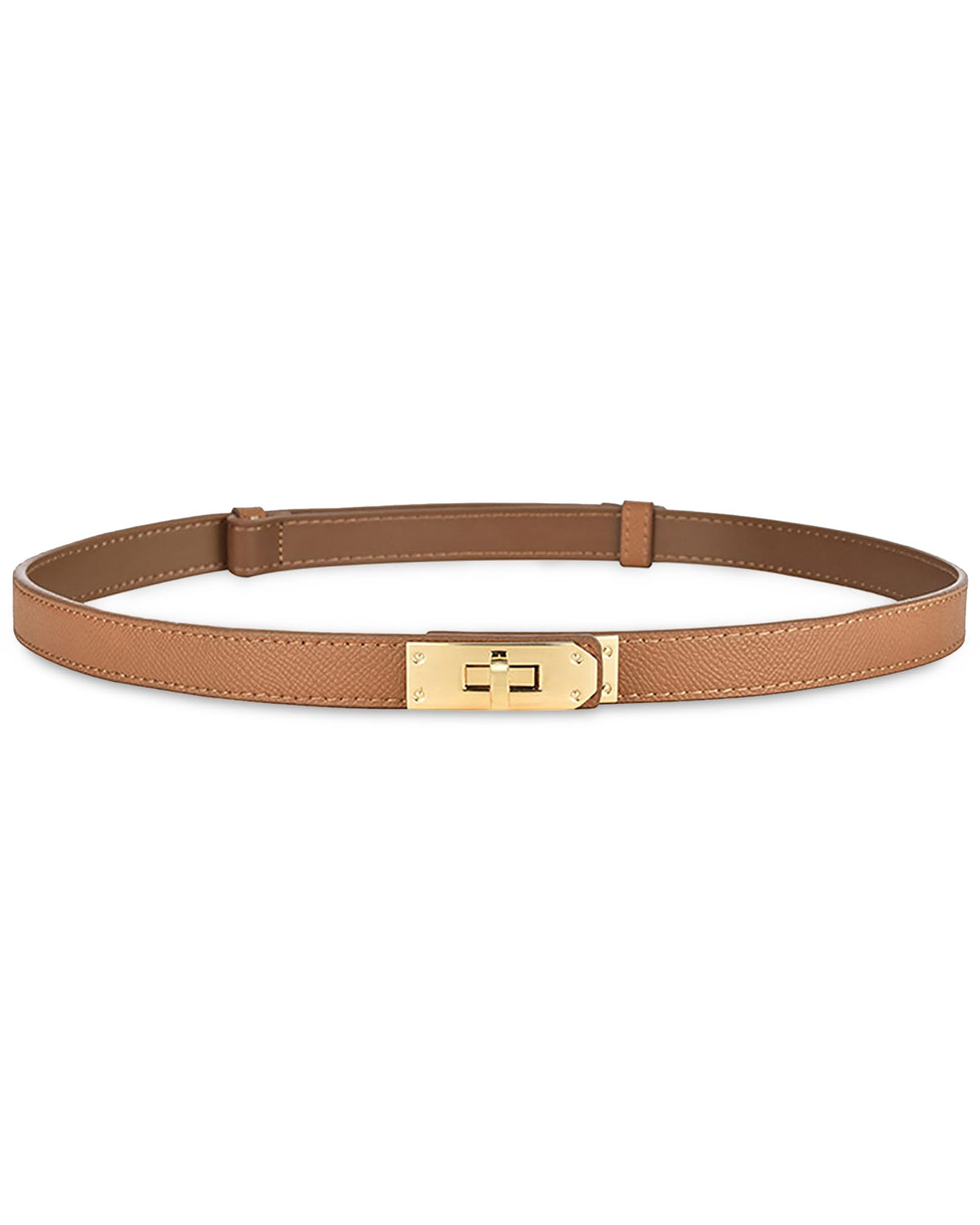 ANHAISHUILV Women's Skinny Leather Belt with Adjustable Golden Turn-Lock Buckle - Ideal for Dresses, Jeans, and Coats, Caramel Black