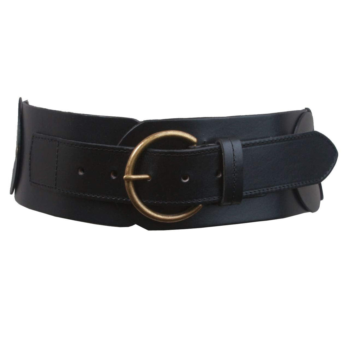 Beltiscool Ladies 3" (75 mm) Wide High Waist Round Disk Linked Braided Cowhide Top Full Grain Leather Belt, Black | 37"
