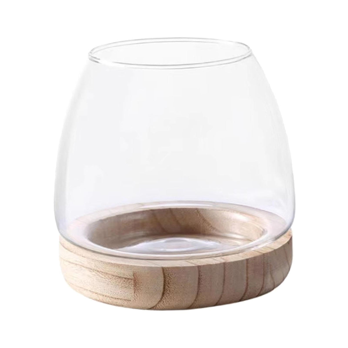 FQRDKT Glass Plant Holder with Wooden Base for Indoor Office Use, Large