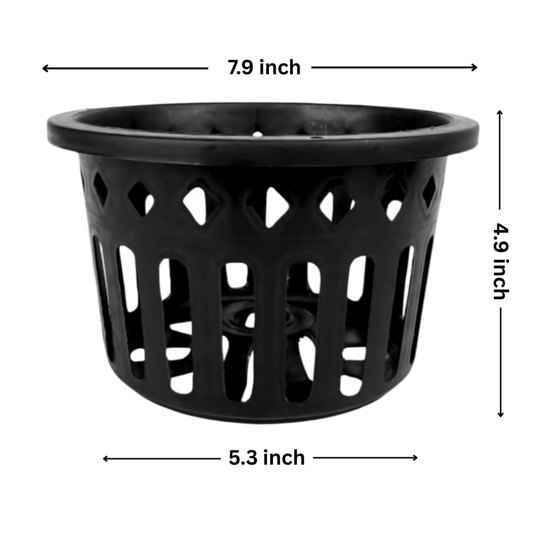 UNCLEJUM 5 PCS Orchid Basket Pots – Black Plastic Vanda Baskets for Hanging Orchids, Vanda, Ascocenda, Rhynchostylis – Durable Flower Planting Pots with Great Drainage (Round 8 inch)