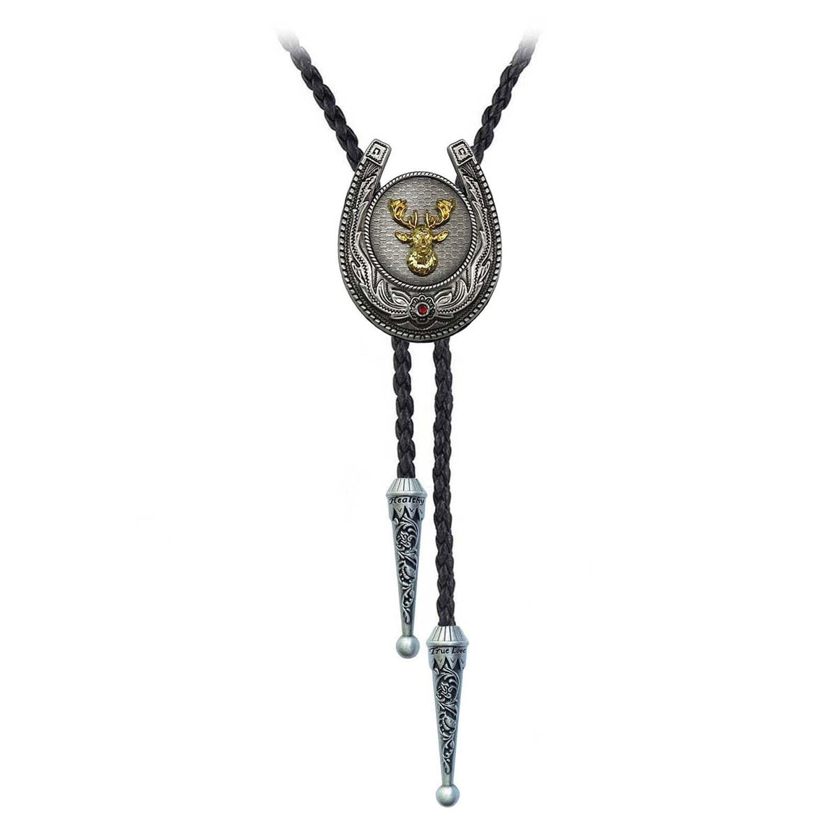 JPJZY BRBAM Horseshoe Shaped Pendant Bolo Tie Vintage Style Western Cowboy Leather Necktie for Men (Deer head)