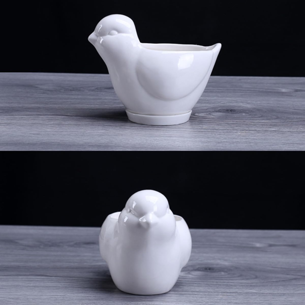 Kisangel Ceramic Bird-Shaped Flower Pot with Saucer for Succulent Plants, Small White Indoor Plant Container, Decorative Desktop Planter for Home Gardening