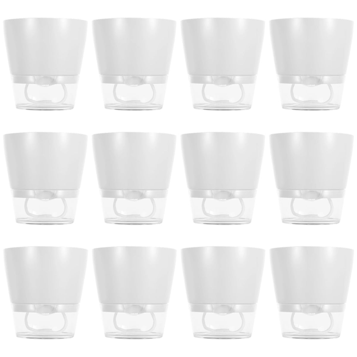 Skdqiee 12 PCS Self Watering Succulent Pots, 6 in Flower Planters with Clear Saucer Reservoir, Home Office Plastic Flower Pots with Wick Rope, White