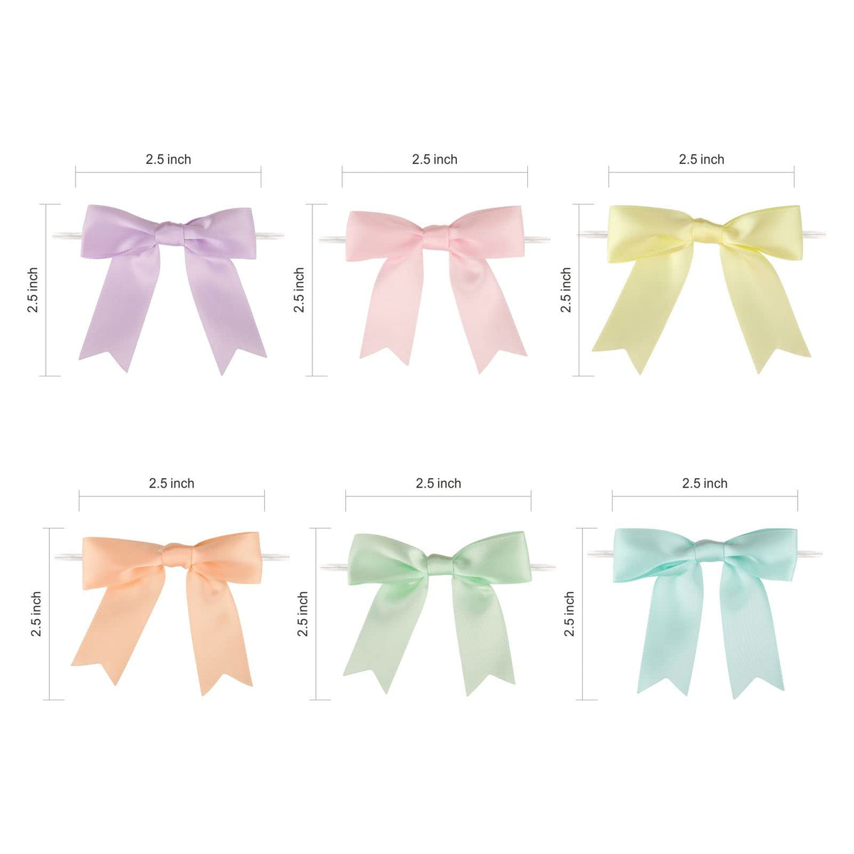Meseey 60 Pcs Pastel Rainbow Satin Ribbon Bows with Twist Tie 2.5 Inch Pretied Premade Colored Craft Bows for Gift Wrapping Basket Wedding Baby Shower Brithday Party (2.5“, Pastel)