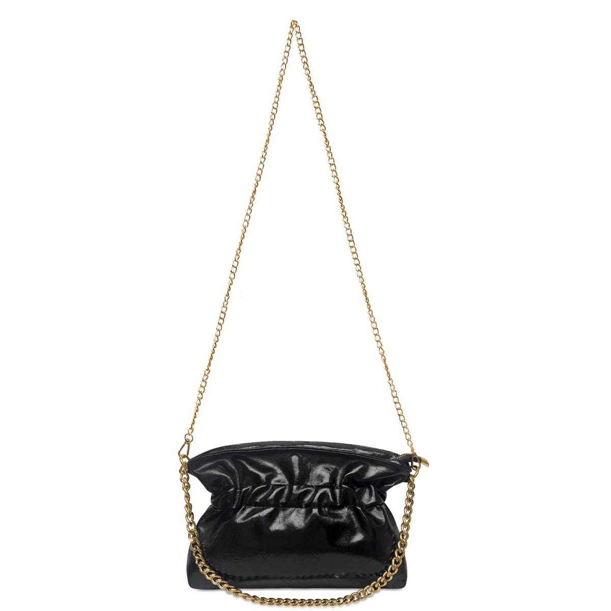 KKXIU Evening Clutch Purses for Women Shiny Metallic Solid Color Crossbody Bag with Gold Chain Strap Elegant Party Wedding Handbag (Black)