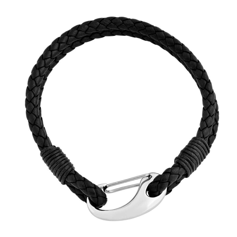 Edforce Braided Genuine Leather 2-Strand Cuff Bracelet with Stainless Steel Clasp (Brown)