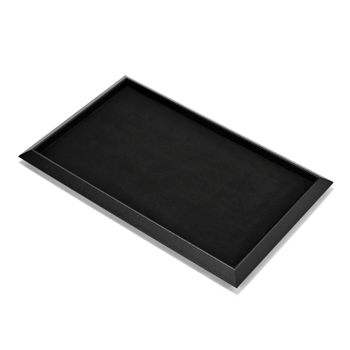 Oirlv Black Leather Jewelry Display Tray with Microfiber Lining, Premium Square Corner Organizer