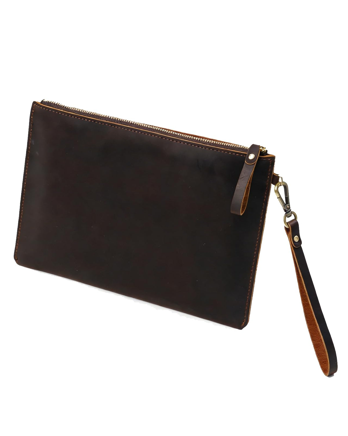 Inkfew Genuine Leather Wristlet for Women and Men, Leather Clutch Business Briefcase Tablet Sleeve Bag with Zip Closure