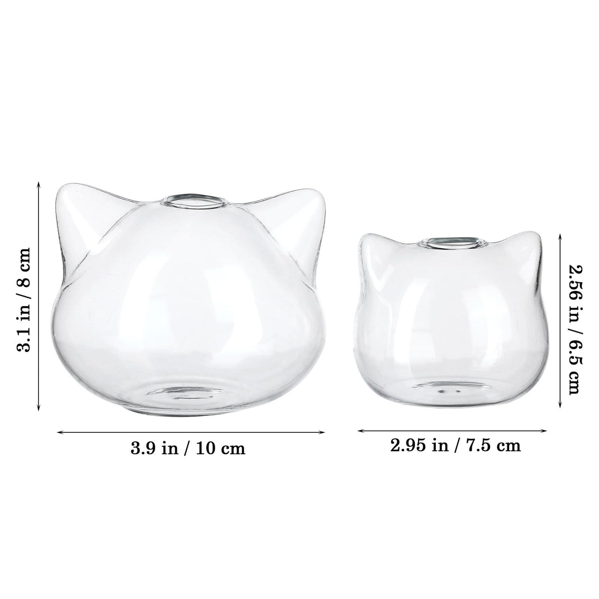 LOEFLIFA 2pcs Cat Shape Glass Hydroponic Vase Set, Small Portable Green Plant Terrarium Vases for Desktop Home Office Décor