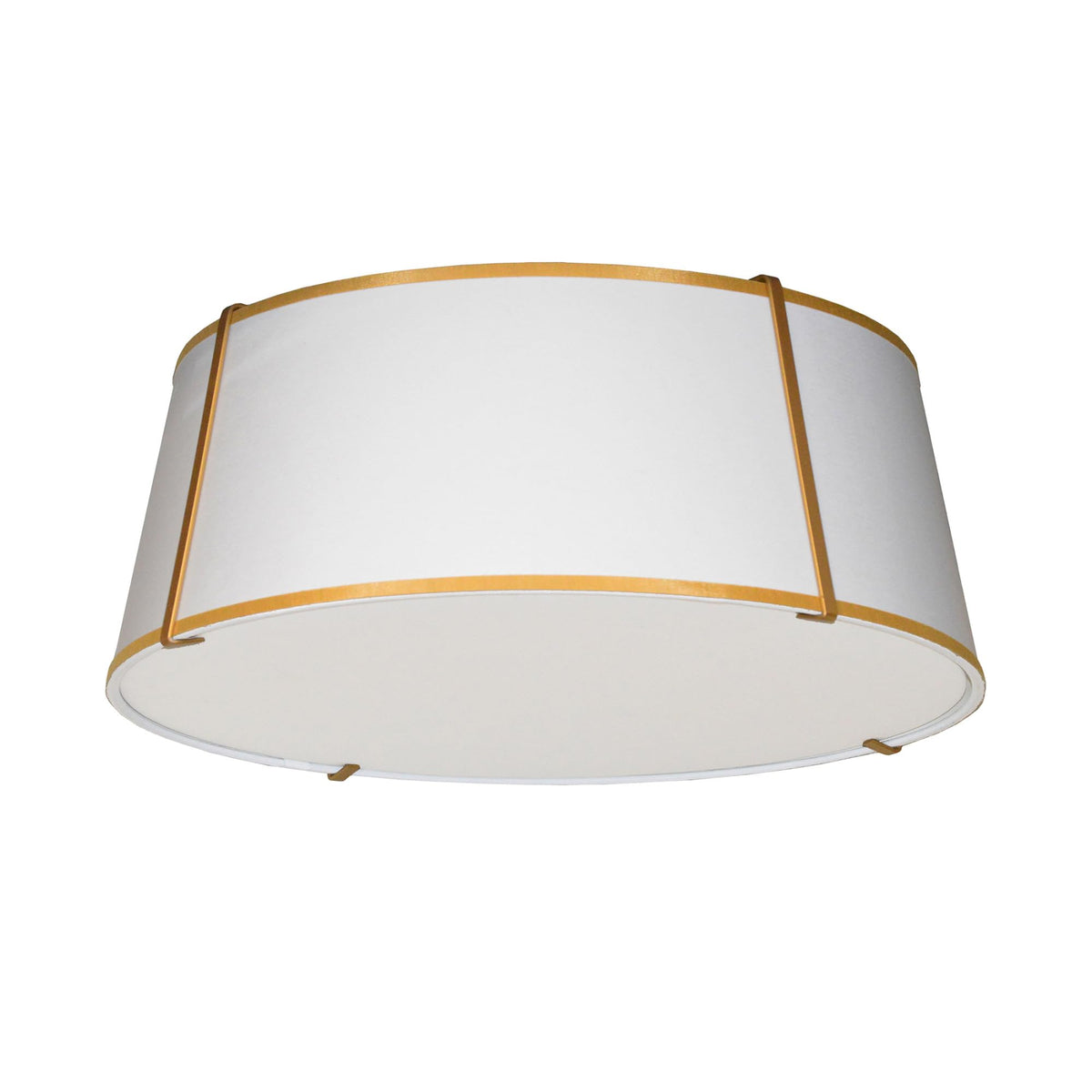 Dainolite 4 Light Flush Mount Fixture, Fabric Shade, Gold Finish, Model TRA-224FH-GLD-WH