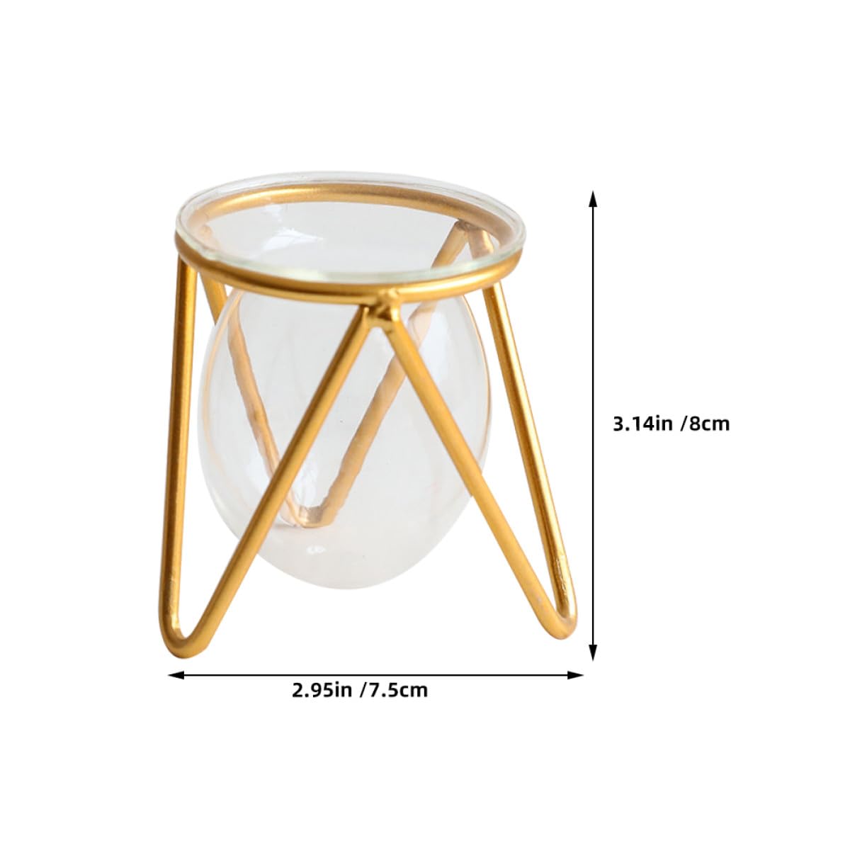VICASKY Hydroponic Glass Plant Container with Metal Stand, Small Gold Desktop Flower Vase for Air Plants and Terrarium Décor, Glass Hydroponic Pot for Wedding and Office Use