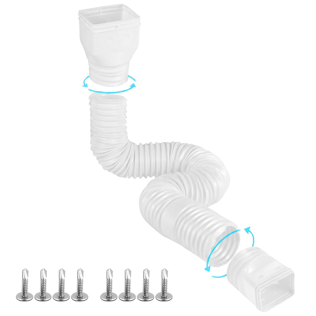 Gutterlix 1 Pack Flexible Gutter Downspout Extensions Extendable from 21" to 67", Downspout Extender Comes with Adapters, Thickened Down spout Drain Extension for Rainwater Drainage(White)