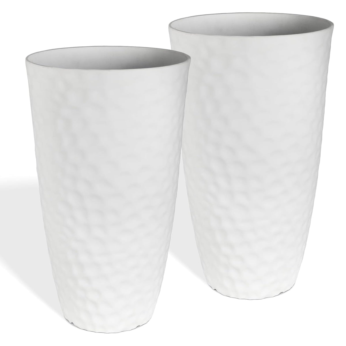 Worth 2 Pack 24" Tall Large Plastic Planter with Drainage Hole, Round Decorative Flower Plant Pit for Indoor or Outdoor Gardening, White