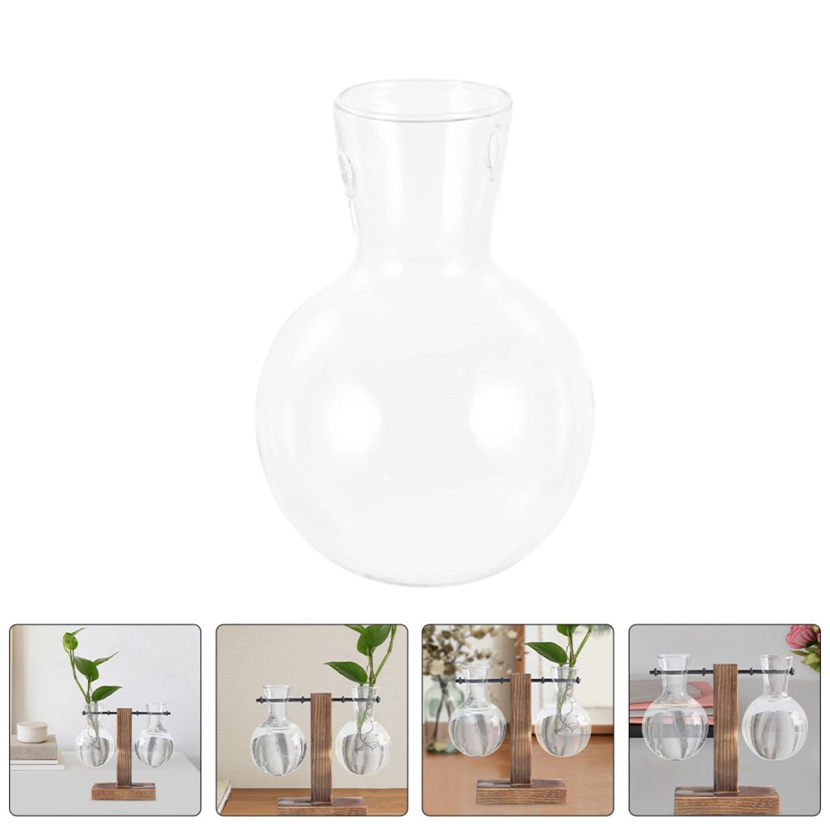 OSOLADY 3Pcs Hydroponic Glass Vase Set with Wooden Stand, High Borosilicate Glass Propagation Planter Jars for Desktop Terrarium and Plant Display