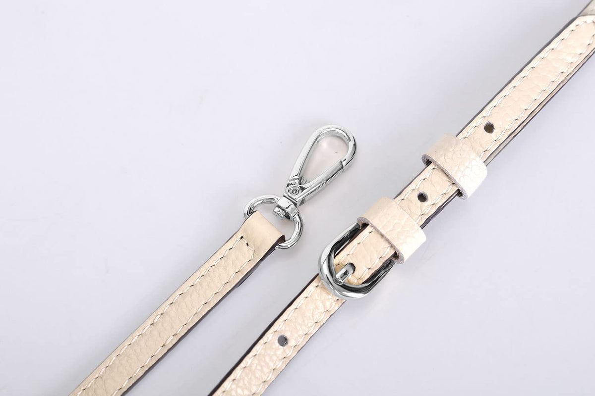 LIVE UP Full Grain Purse Strap Genuine Leather Replacement for Cross Body Bag Handbags(Beige-Silver Buckles)