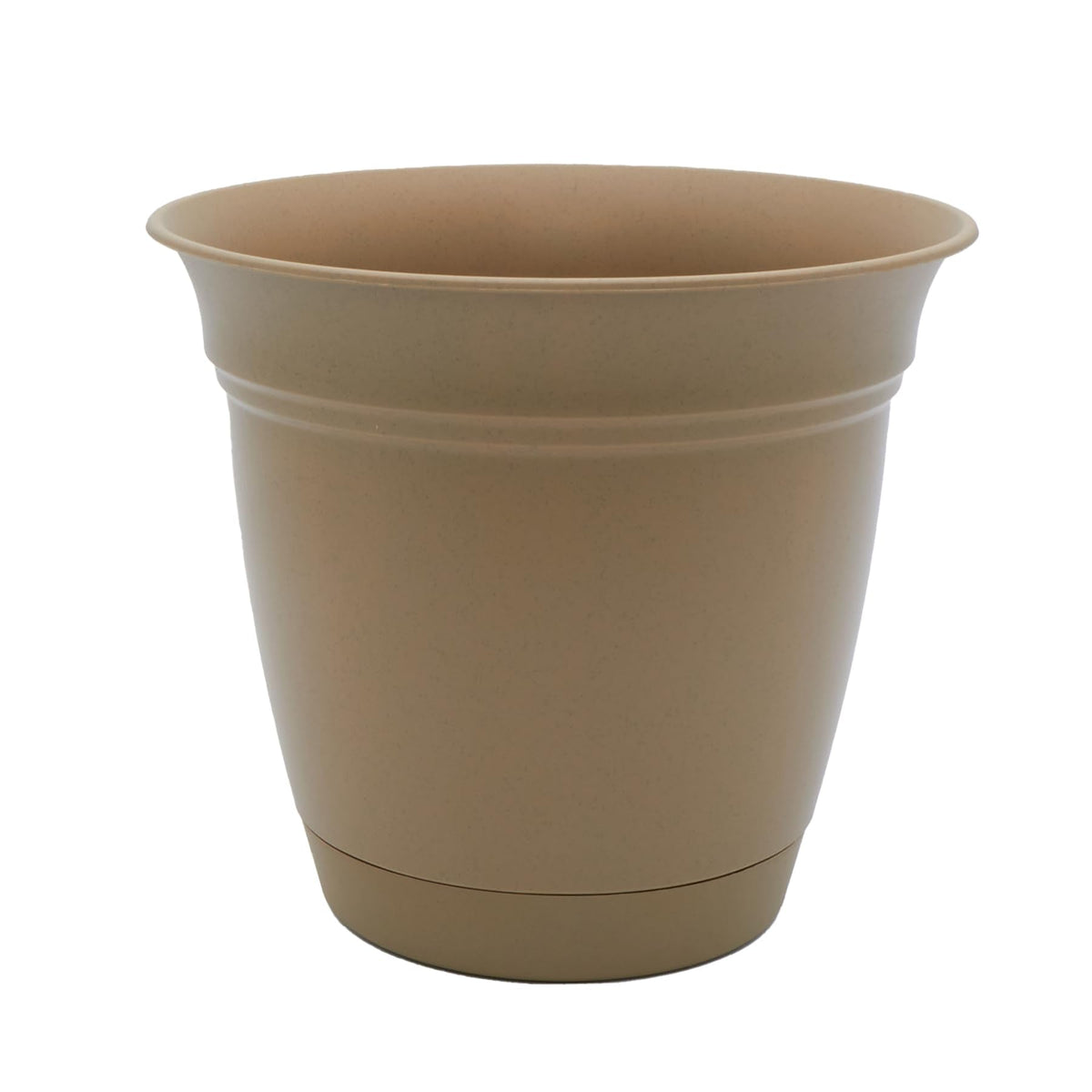 The HC Companies Eclipse Round Planter with Saucer - Outdoor & Indoor Plant Pot with Drainage Holes - Lightweight, UV-Resistant Plastic Pots for Plants, Flowers & Herbs (6" Sandstone, Pack of 1)